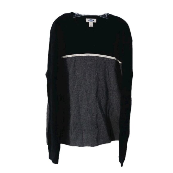 Old Navy Mens Sweater Size Xl Gray Navy Crewneck Pullover White Stripe - Picture 1 of 7